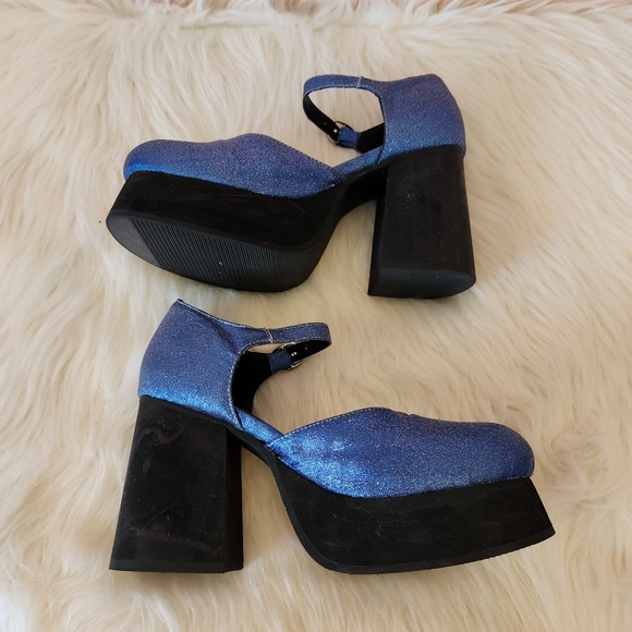 UNIF Blue Sparkly Glitter Stace Platform Mary Jane Retro 90s Shoes - Picture 4 of 11